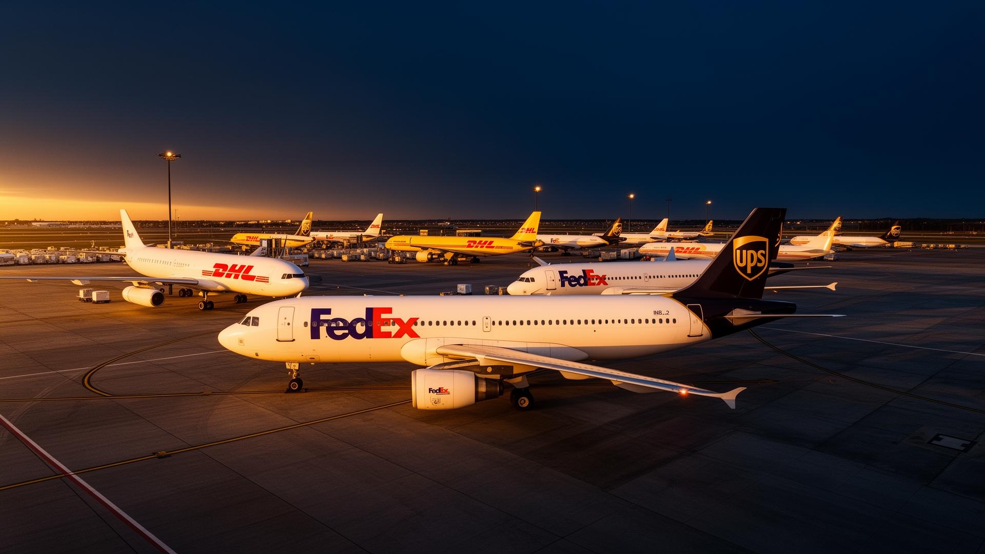 Cargo airplanes fleet on airport tarmac