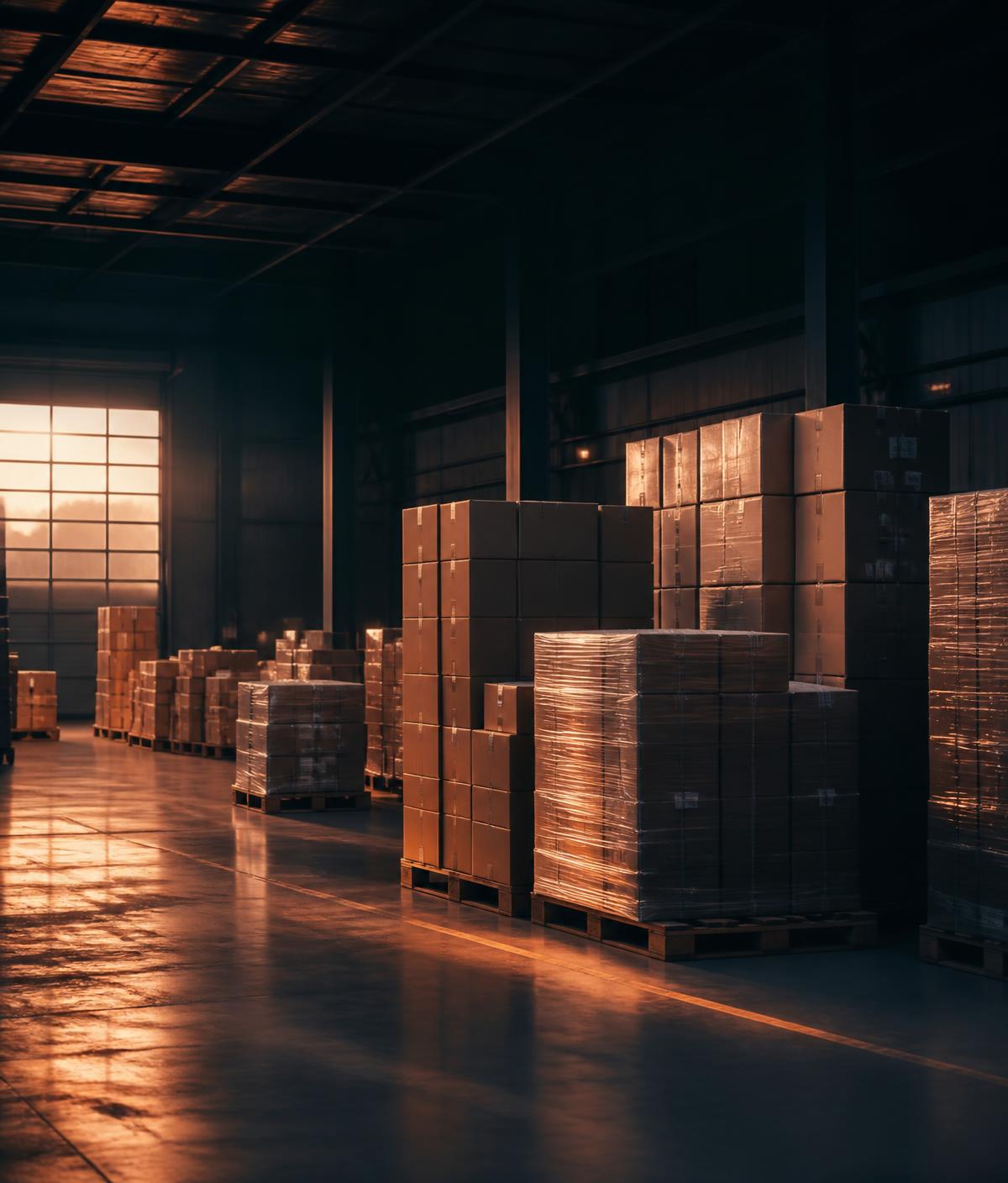 Cartons of imported goods on pallets in a warehouse